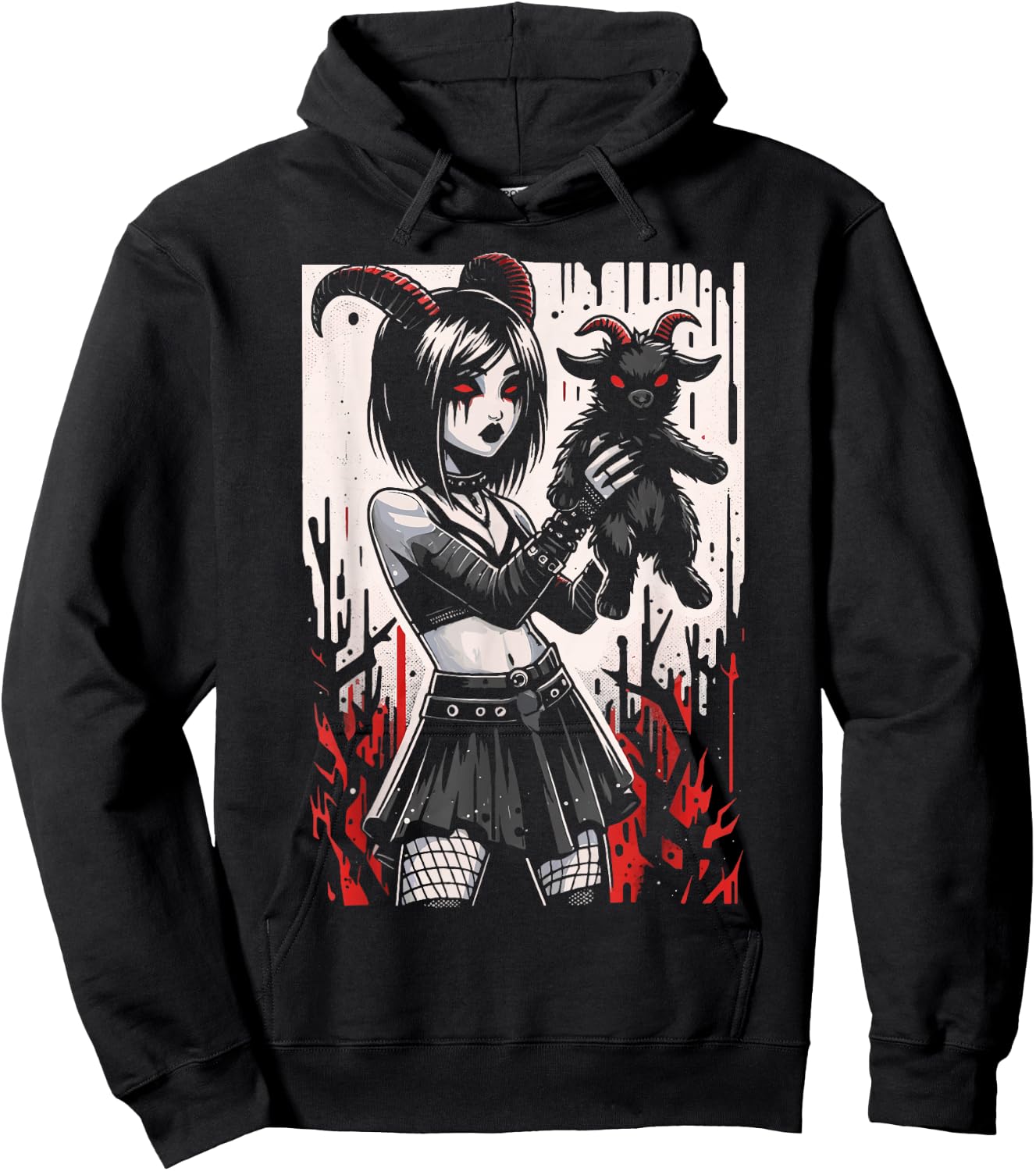 Black Goat Demon Alt Goth Girl Emo Red Occult Grunge Devil Hoodie - Hoodie | Black