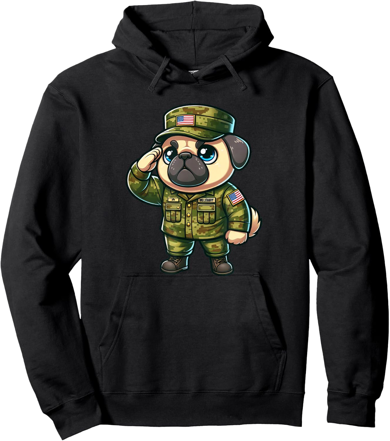 Pug Army Dog Funny Military Women Girls Kids Hoodie - Hoodie | Black