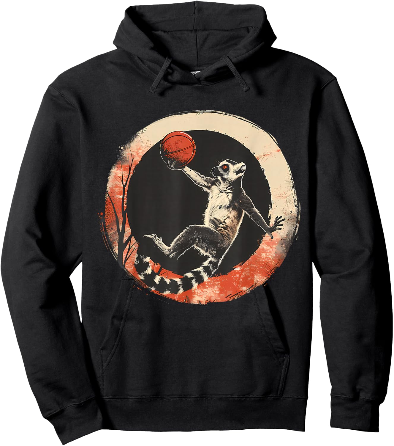 Basketball Lemur Drawing Basketball Player Animal Art Hoodie - Hoodie | Black