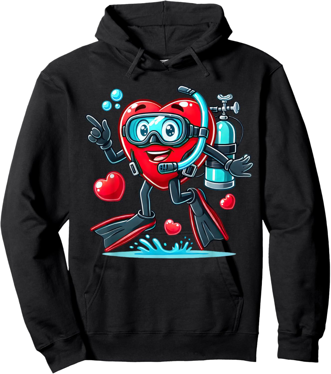 Funny Scuba Diving Heart Valentine Scuba Diving Hoodie - Hoodie | Black