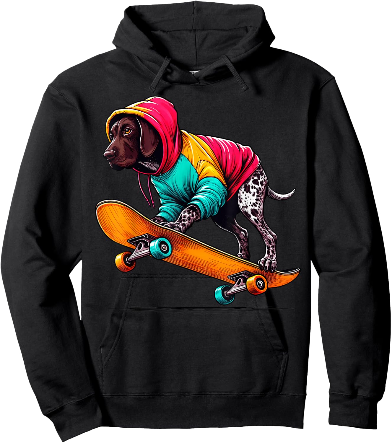 Cool German Shorthaired Pointer Dog Skateboarding Art Hoodie - Hoodie | Black