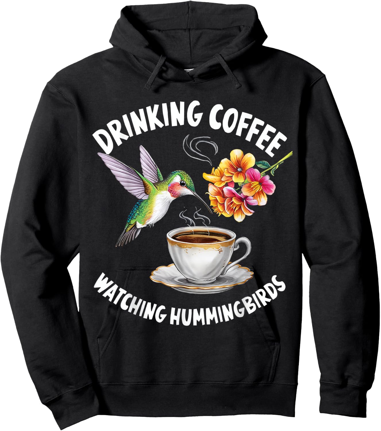 Drinking Coffee Watching Hummingbirds Coffee Bird Lovers Hoodie - Hoodie | Black