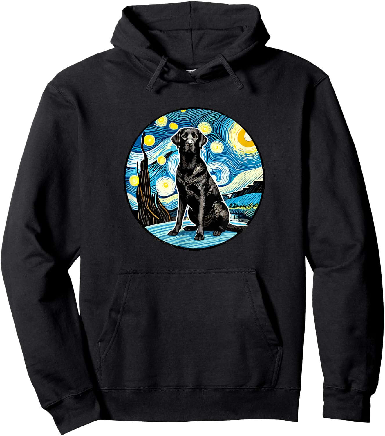 Black Labrador Retriever Lab - Van Gogh Starry Night Style Hoodie - Hoodie | Black