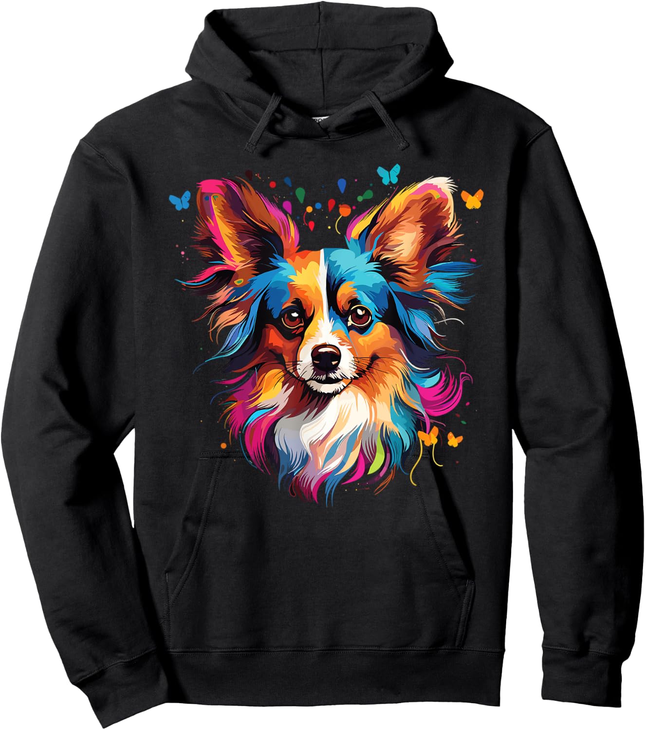 Watercolor Colorful Papillon Dog Women Kids Hoodie - Hoodie | Black