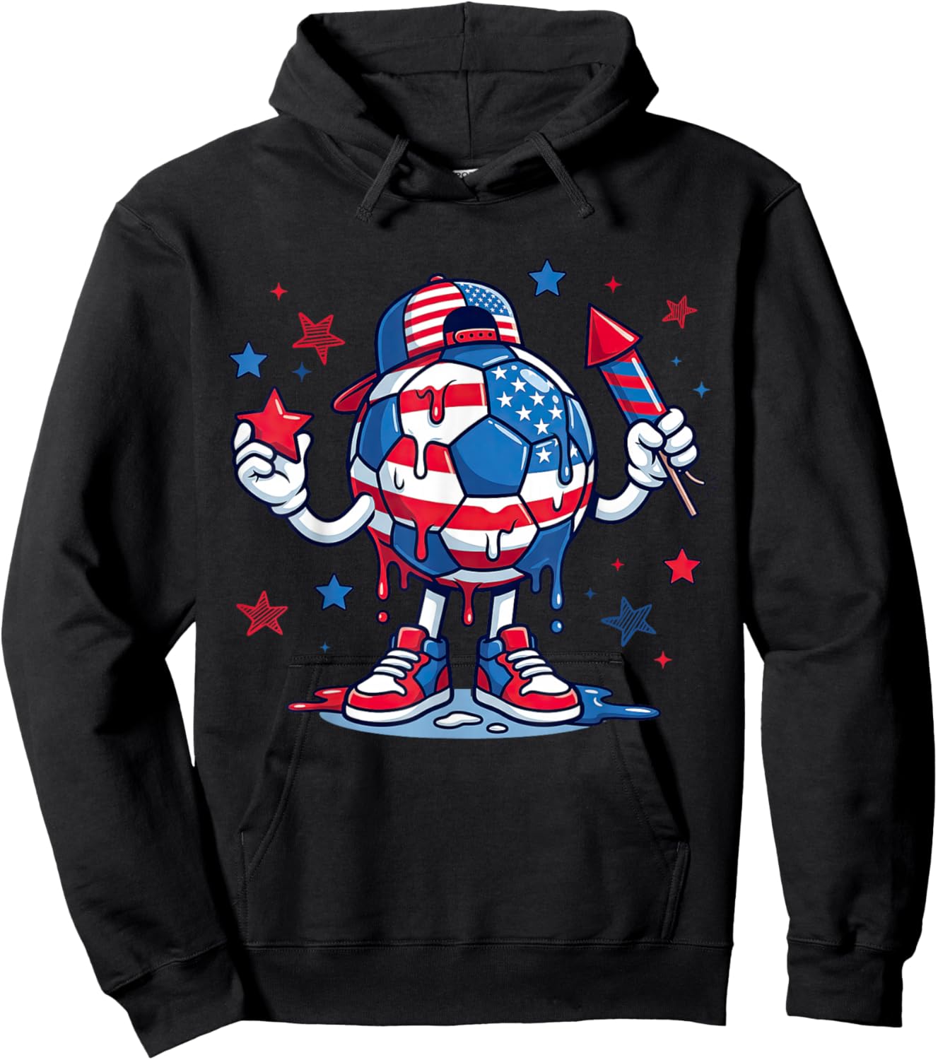Patriotic Soccer 4th of July American Flag USA Boys Kids Hoodie - Hoodie | Black
