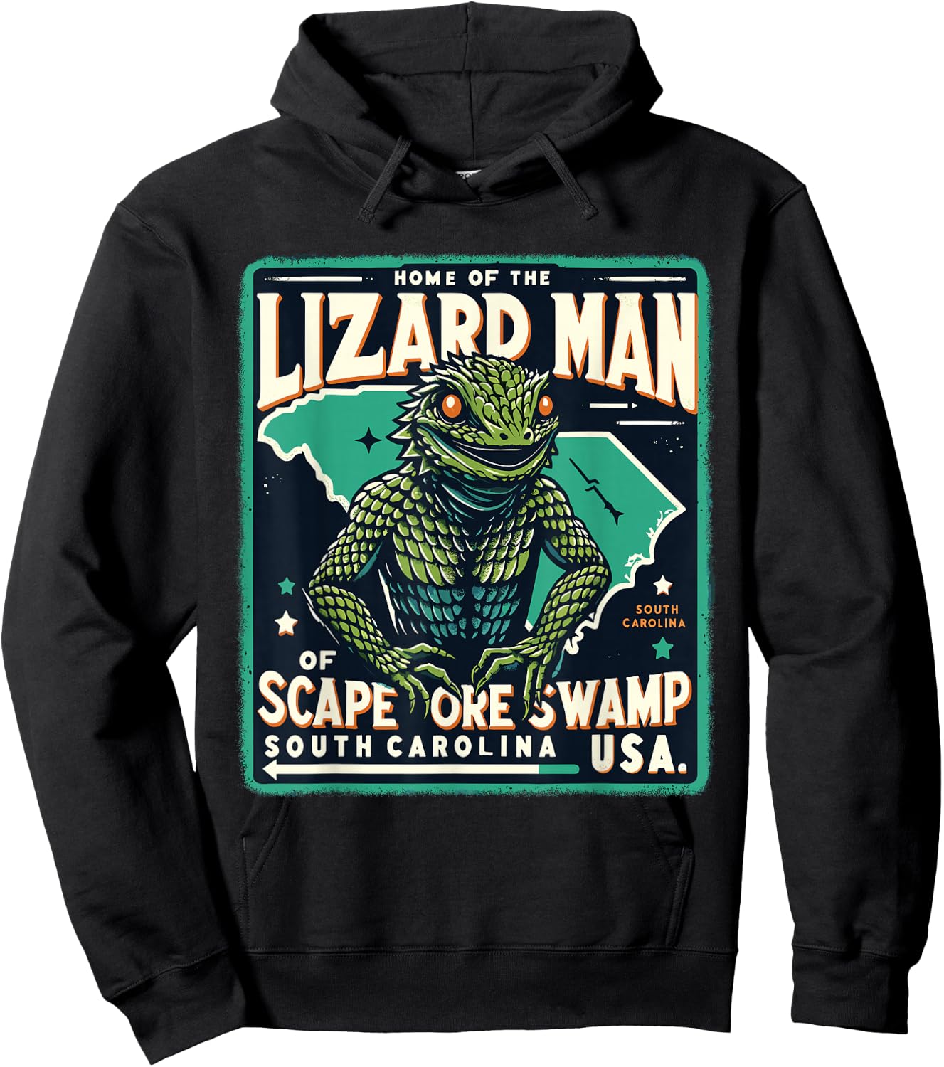 Home State Lizard Man Scape Ore Swamp South Carolina Cryptid Hoodie - Hoodie | Black