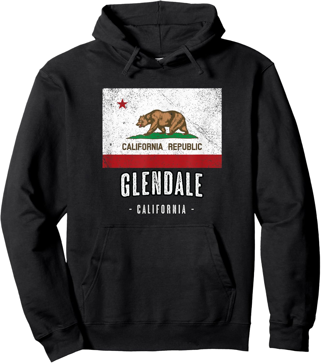 GLENDALE - California | Cali City Souvenir - CA Flag Top Hoodie - Hoodie | Black