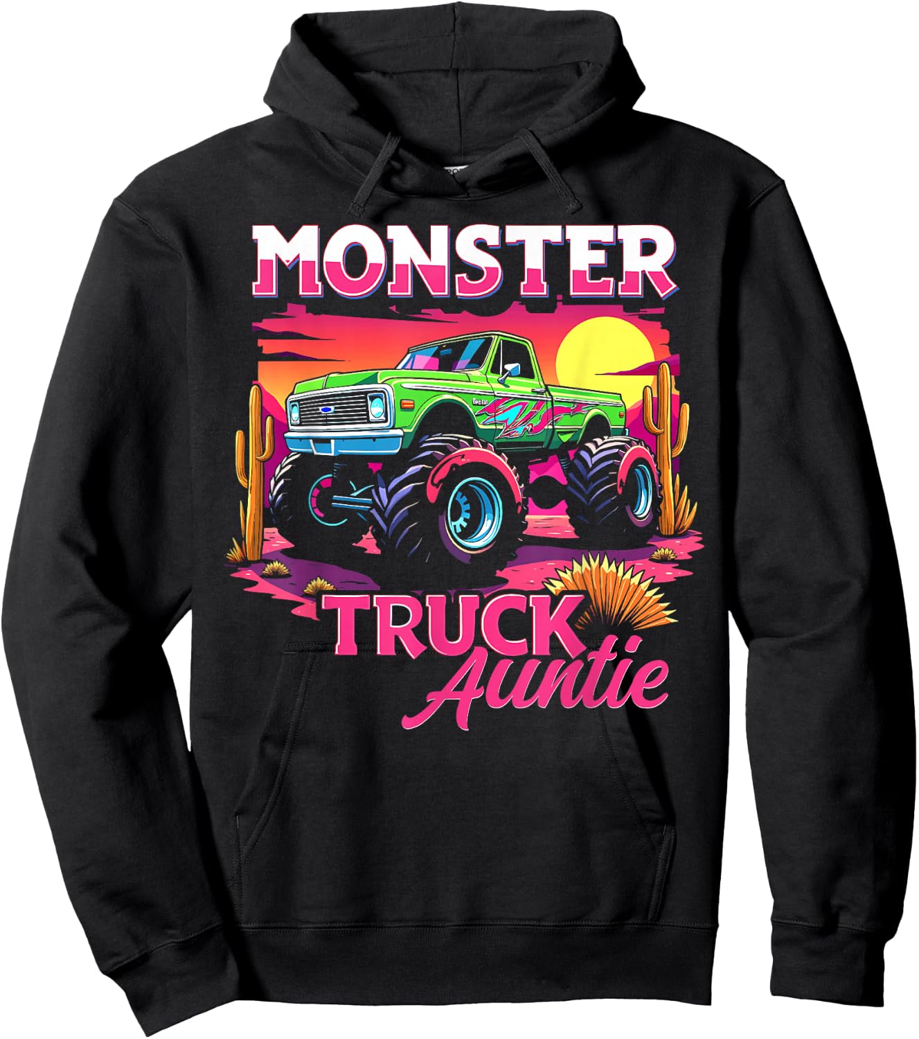 Monster Truck Auntie Matching Family Monster Truck Aunt Hoodie - Hoodie | Black