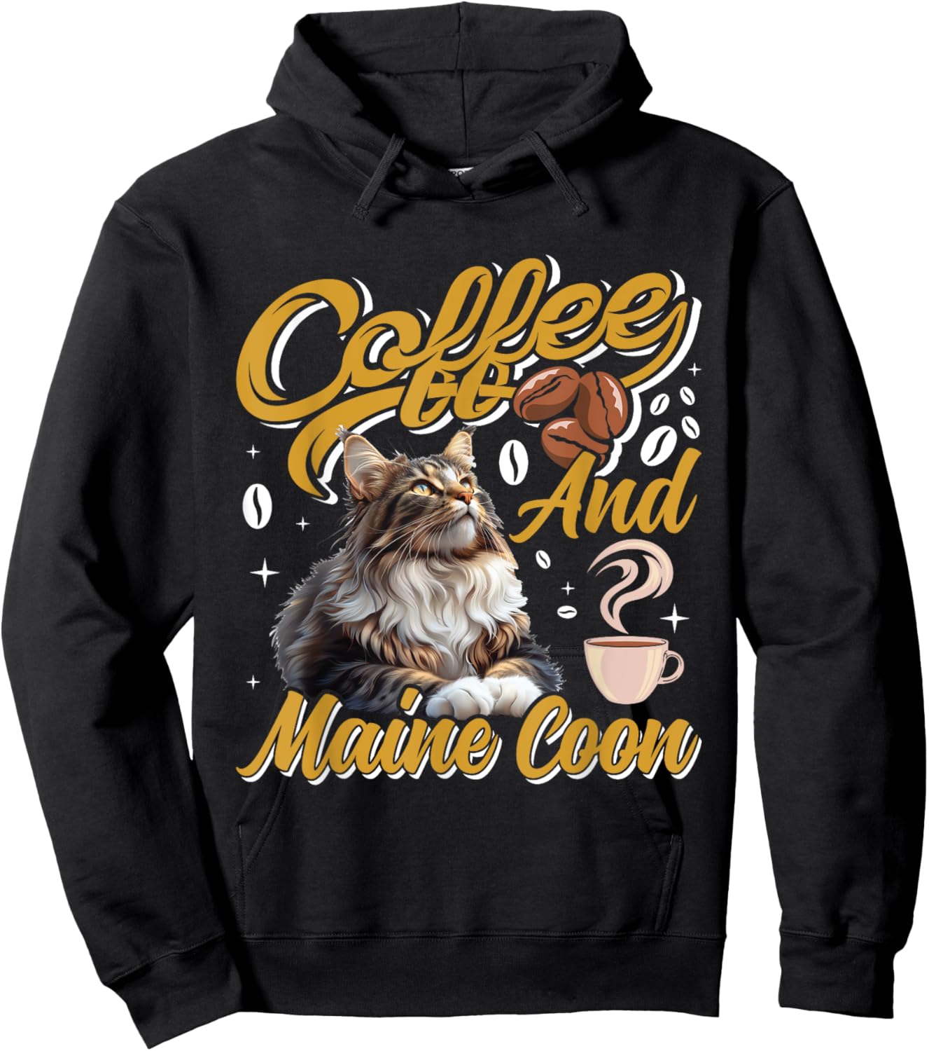 Coffee Drinker MAINE COON AND COFFEE Funny Cat Mom Men Women Hoodie - Hoodie | Black