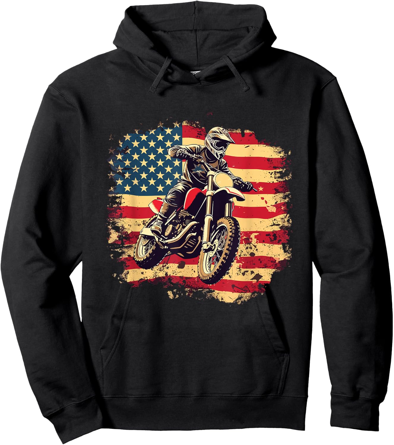 Bike American Vintage USA flag Motocross Biker 4th of July Hoodie - Hoodie | Black