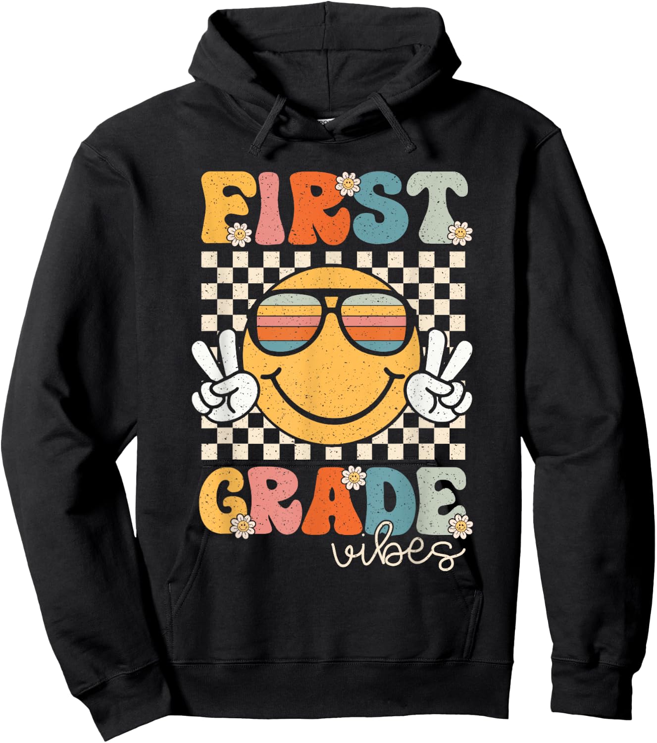 First Grade Vibes Smile First Day of School 1st Grade Team Hoodie - Hoodie | Black