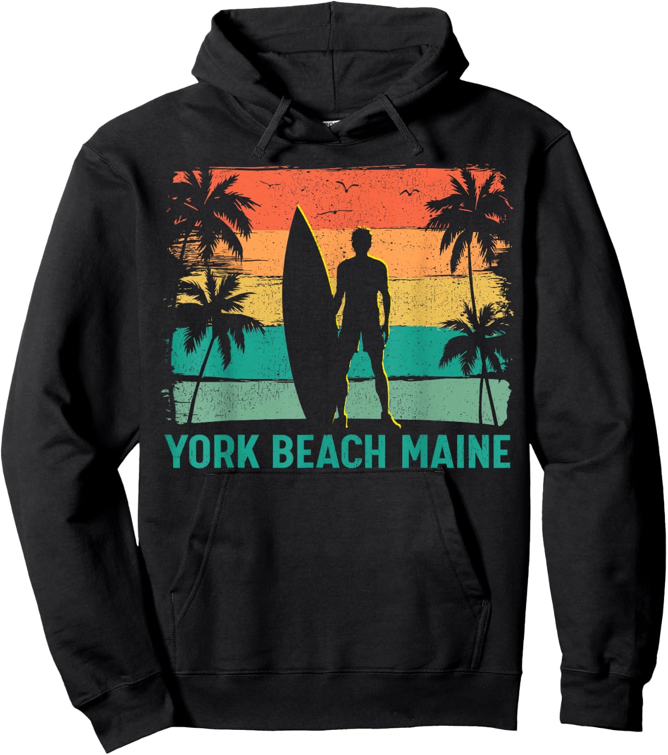 Summer Surf Vintage Maine York Beach Surfing Men Women Kids Hoodie - Hoodie | Black