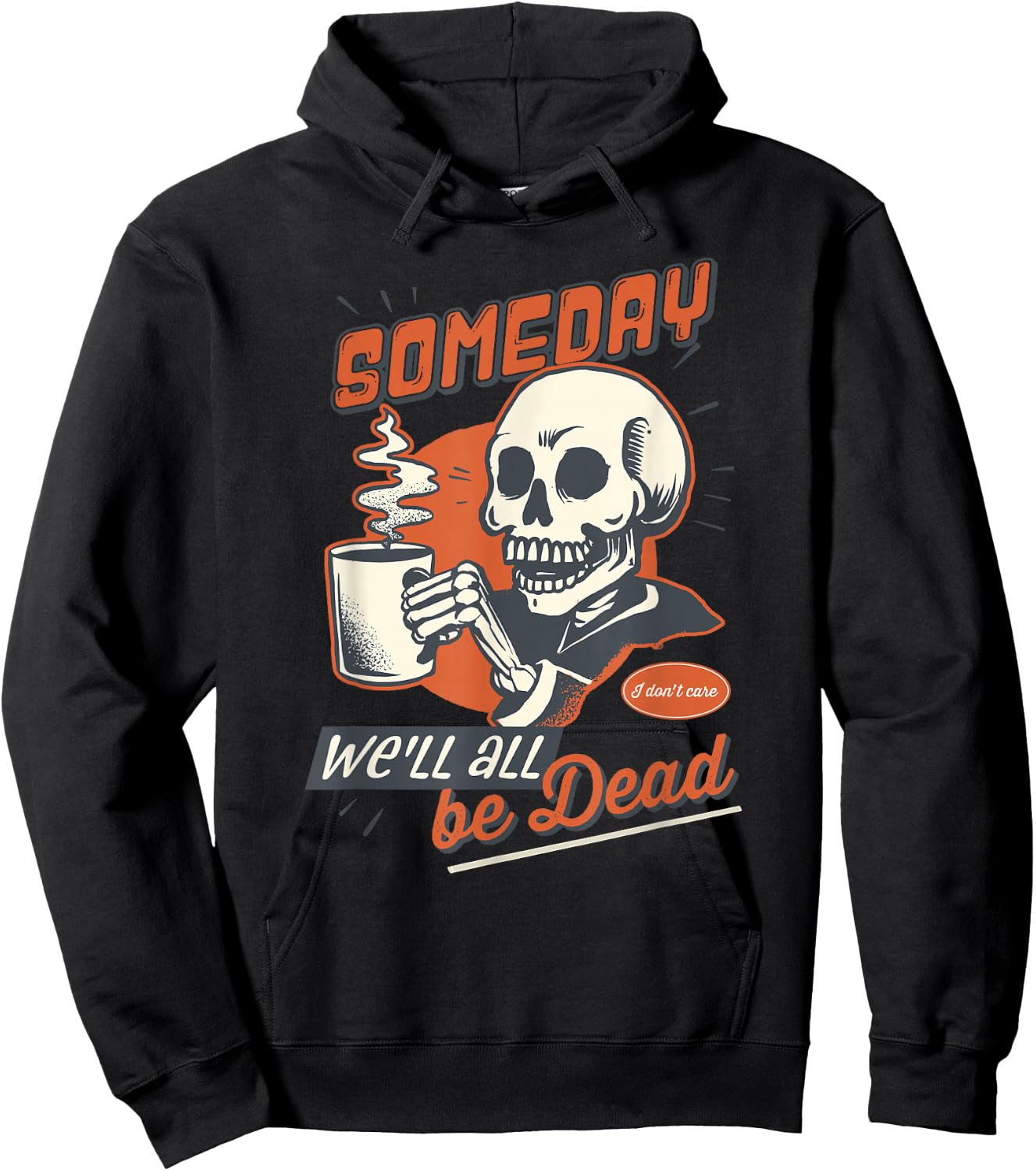 Existential Dread Retro Cartoon Skeleton, Coffee, Nihilism Hoodie - Hoodie | Black