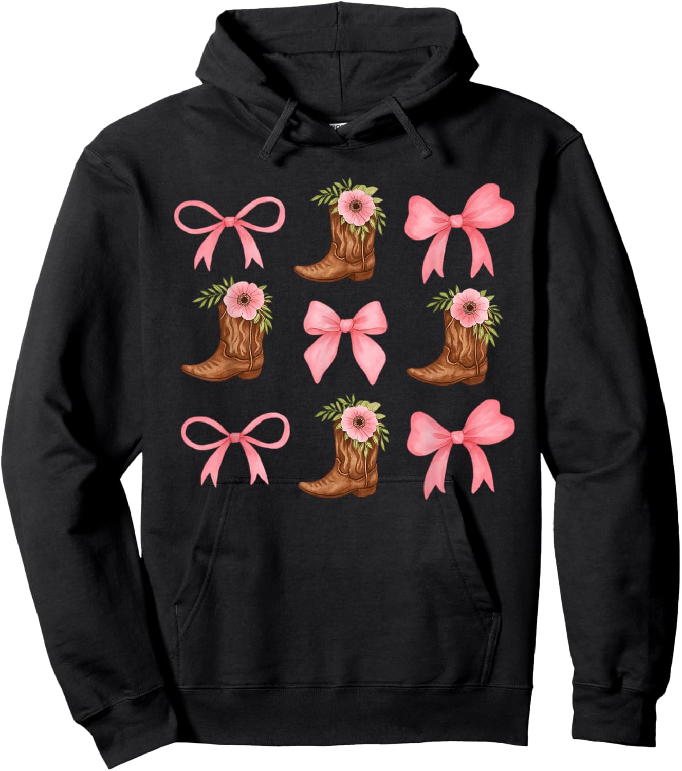 Coquette Pink Bow Cowgirl Boots Western Country Youth Teen Hoodie - Hoodie | Black
