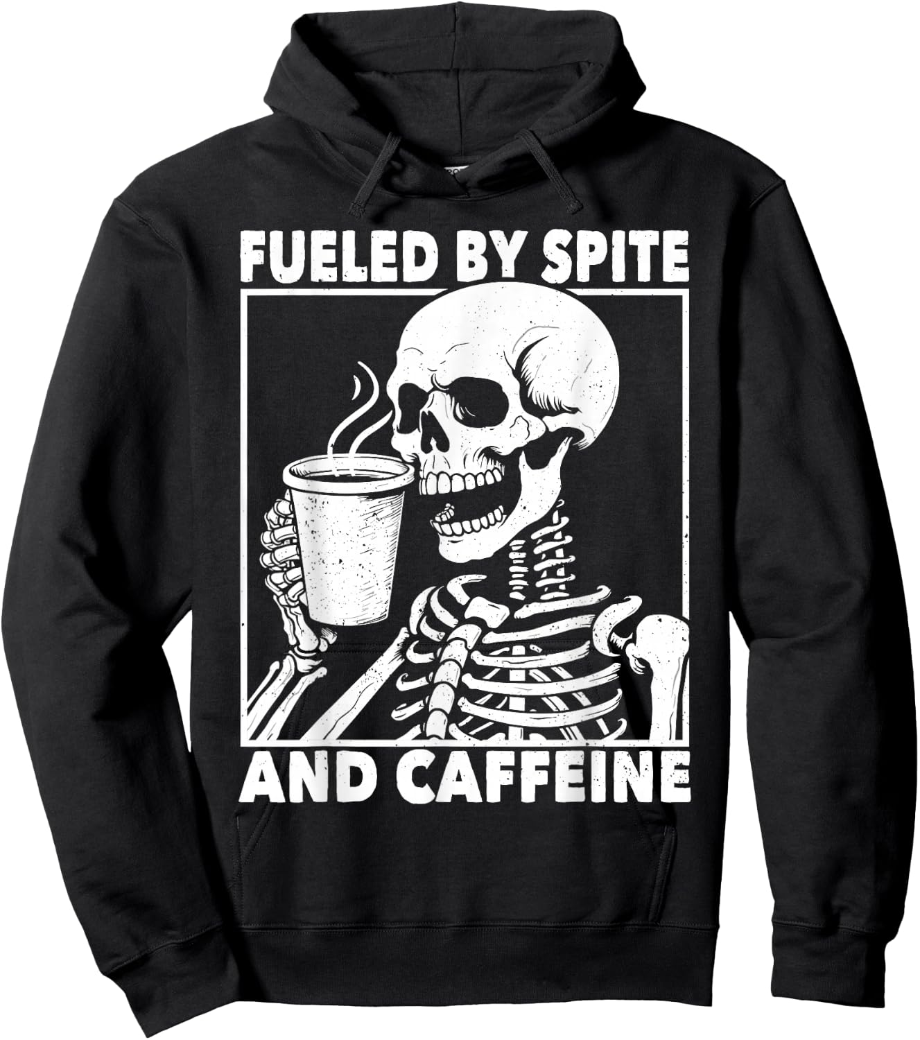 Fueled By Spite And Caffeine Funny Coffee Skeleton Hoodie - Hoodie | Black