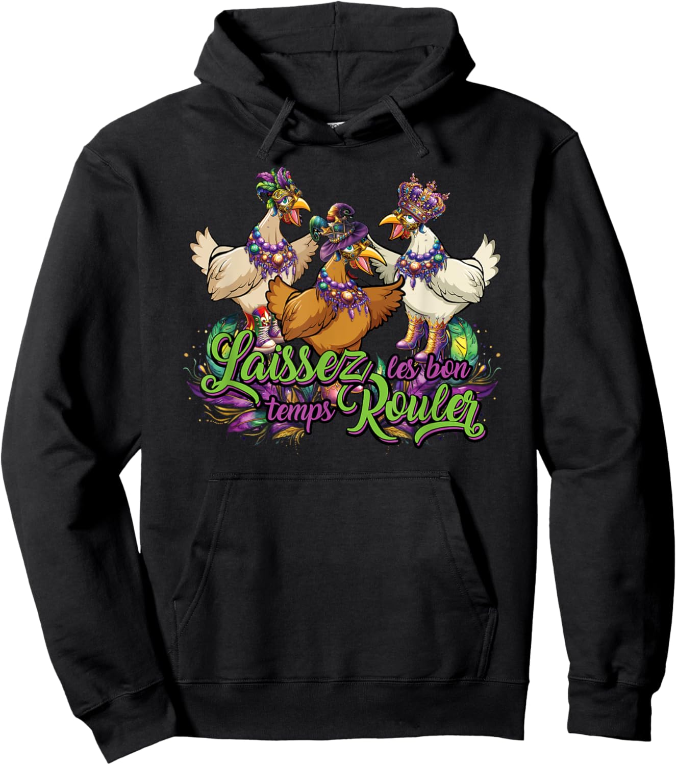Mardi Gras Chicken Run Chicken Chase Fat Tuesday Carnival Hoodie - Hoodie | Black