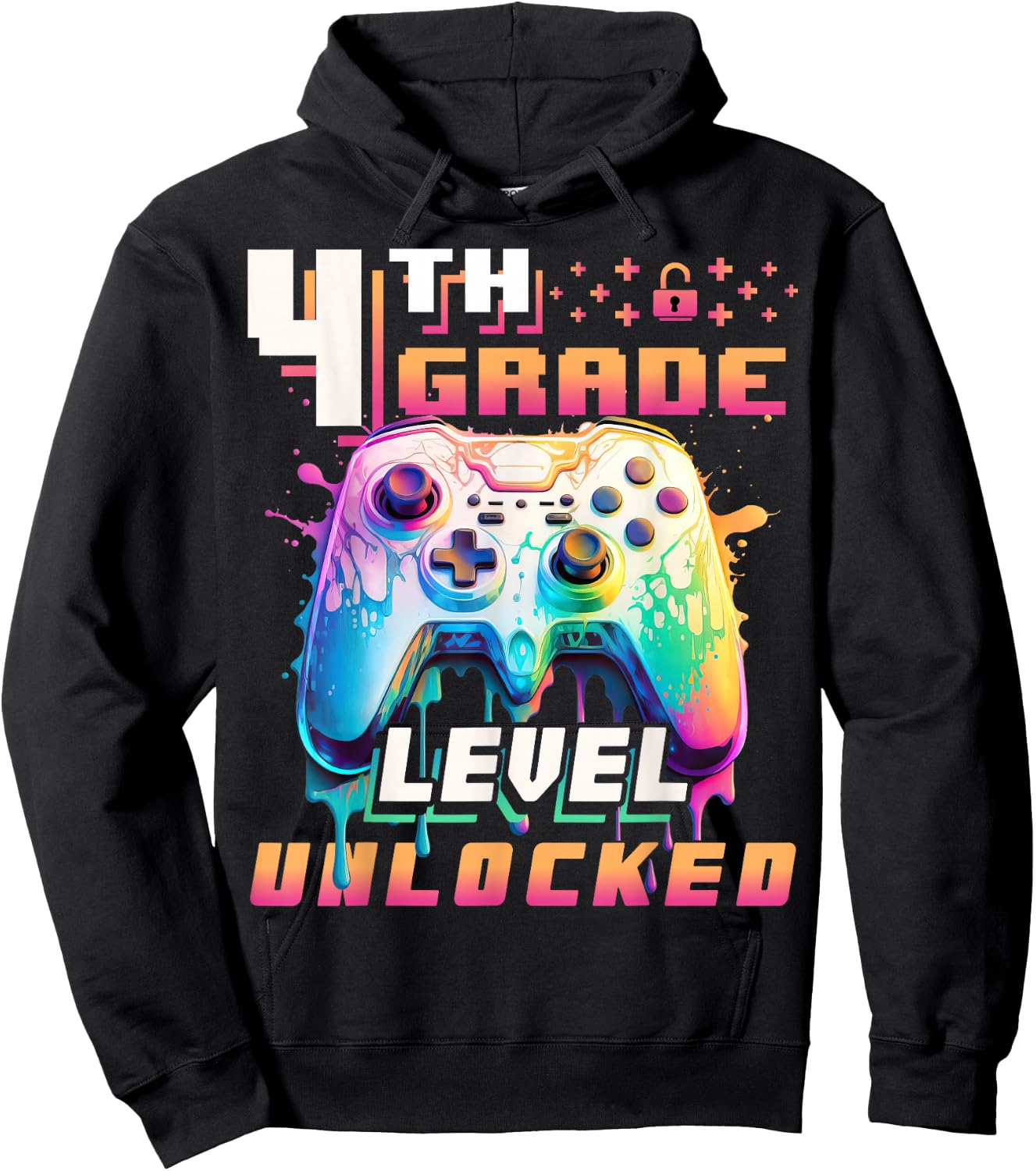 Back to School 4th Grade Boys Gamer First Day School Level Hoodie - Hoodie | Black