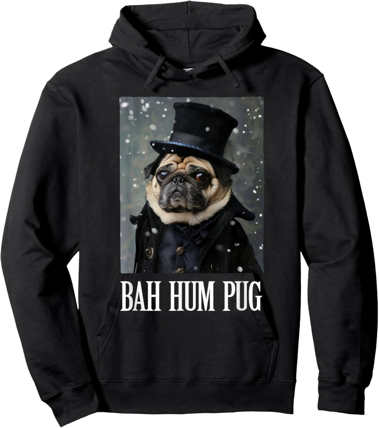 Funny Dog Bah Hum Pug Christmas Pet Holiday Photo Humbug Bug Women Girls Kids Hoodie - Hoodie | Black