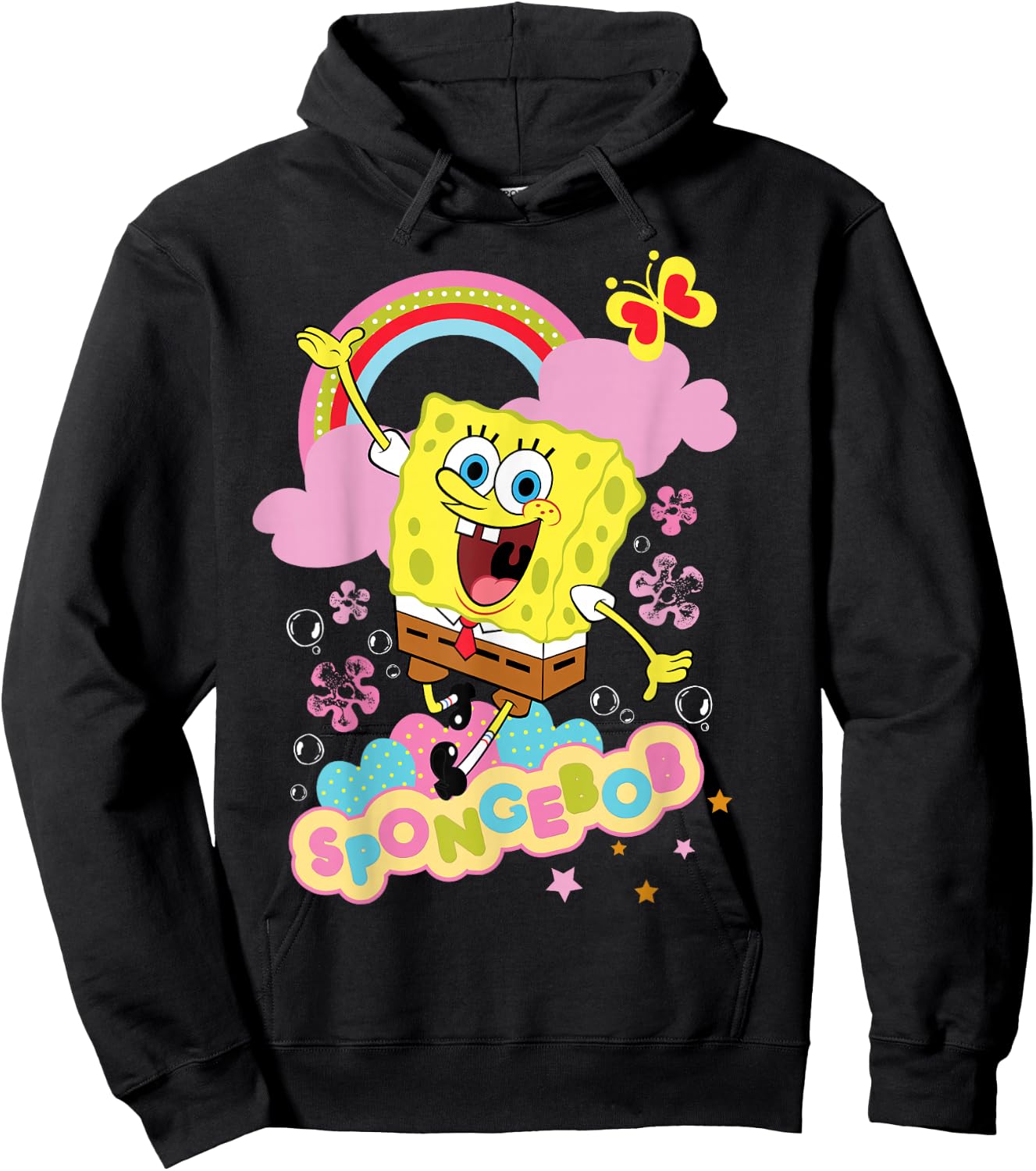 Spongebob Squarepants Flowers and Rainbow Hoodie - Hoodie | Black
