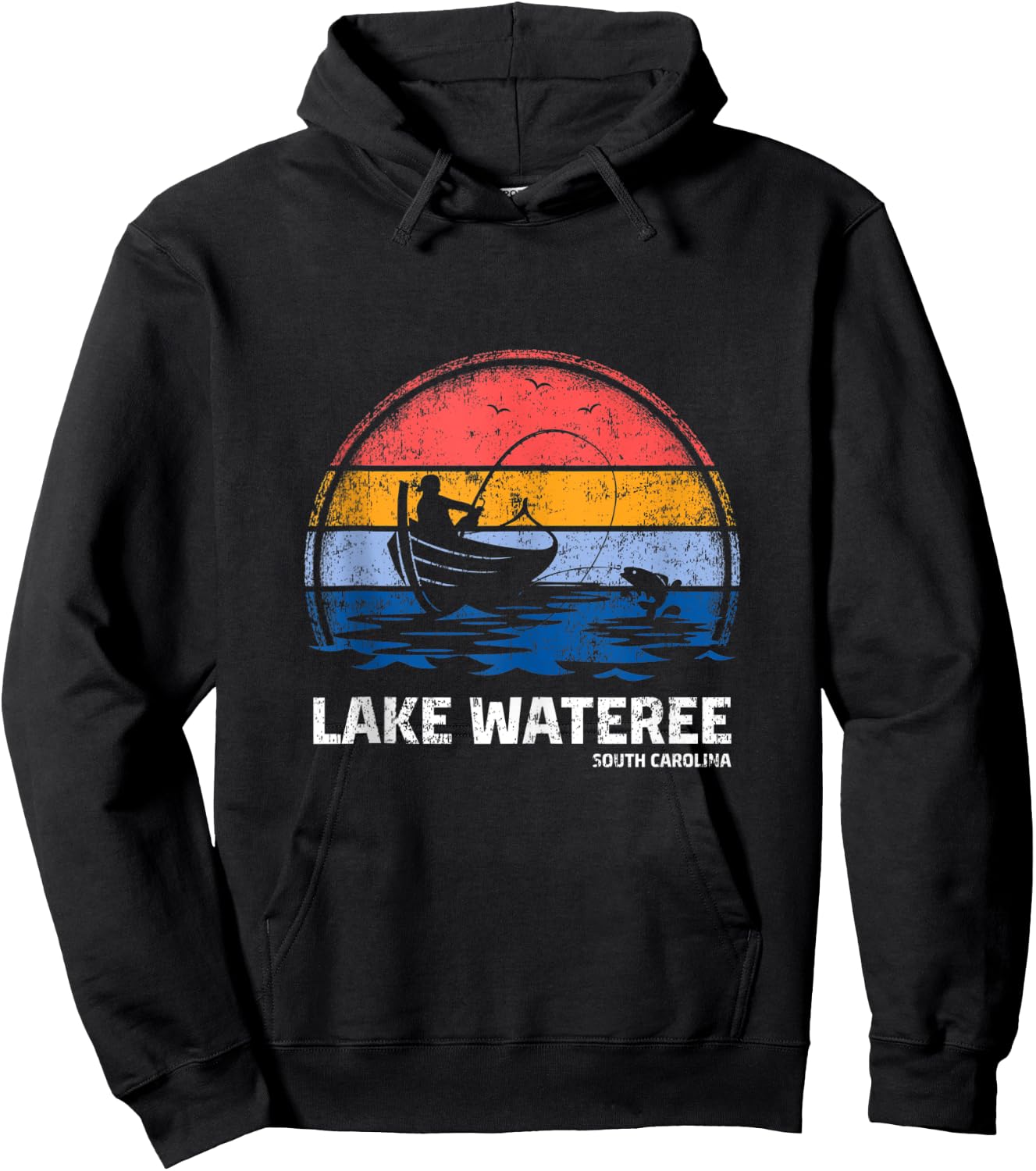 Vintage Retro South Carolina Wateree Lake Summer Fishing Hoodie - Hoodie | Black