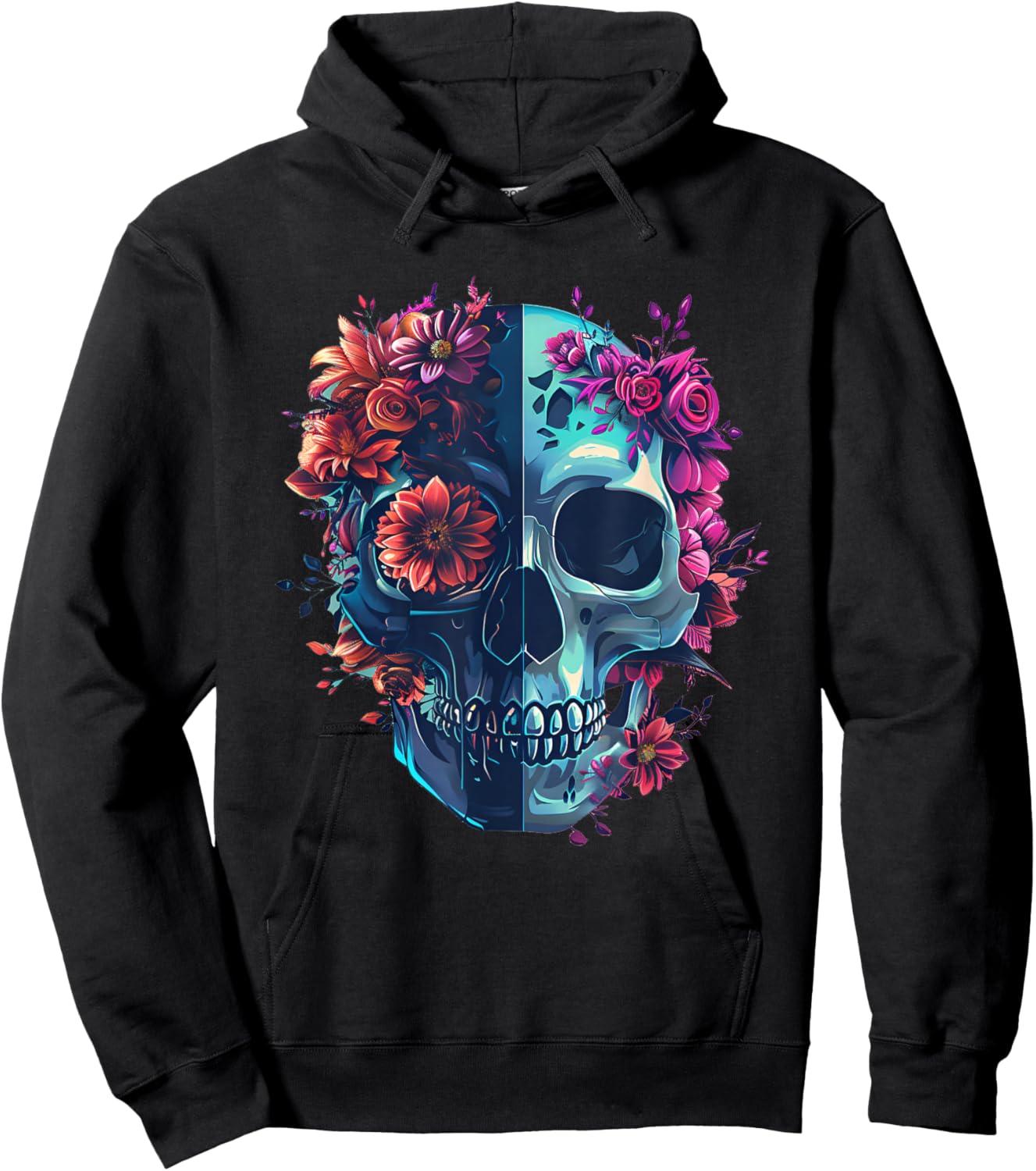 Rock Music Style Florish With Skull Hoodie - Hoodie | Black