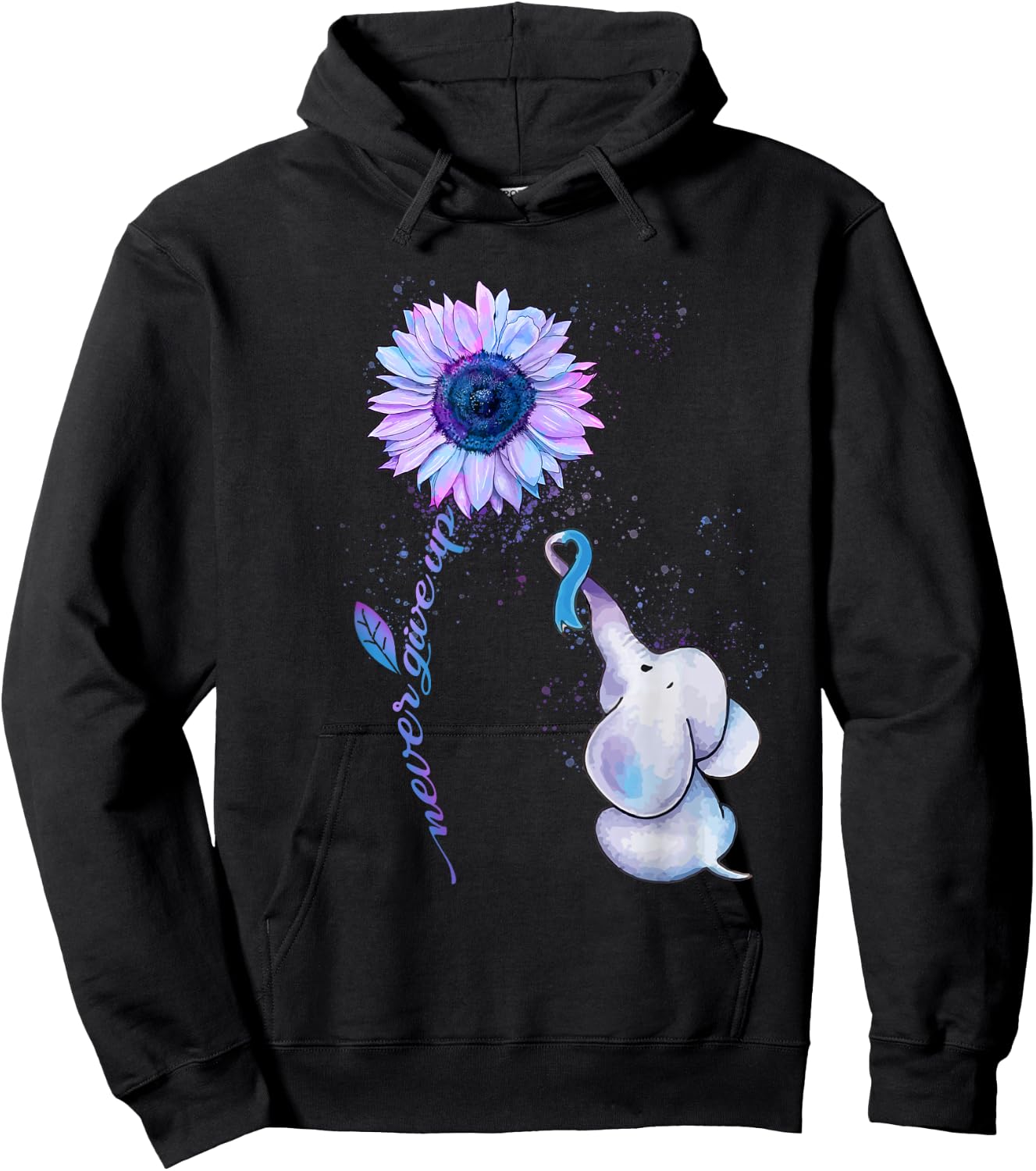 Suicide Prevention Awareness Teal & Purple Ribbon Elephant Hoodie - Hoodie | Black