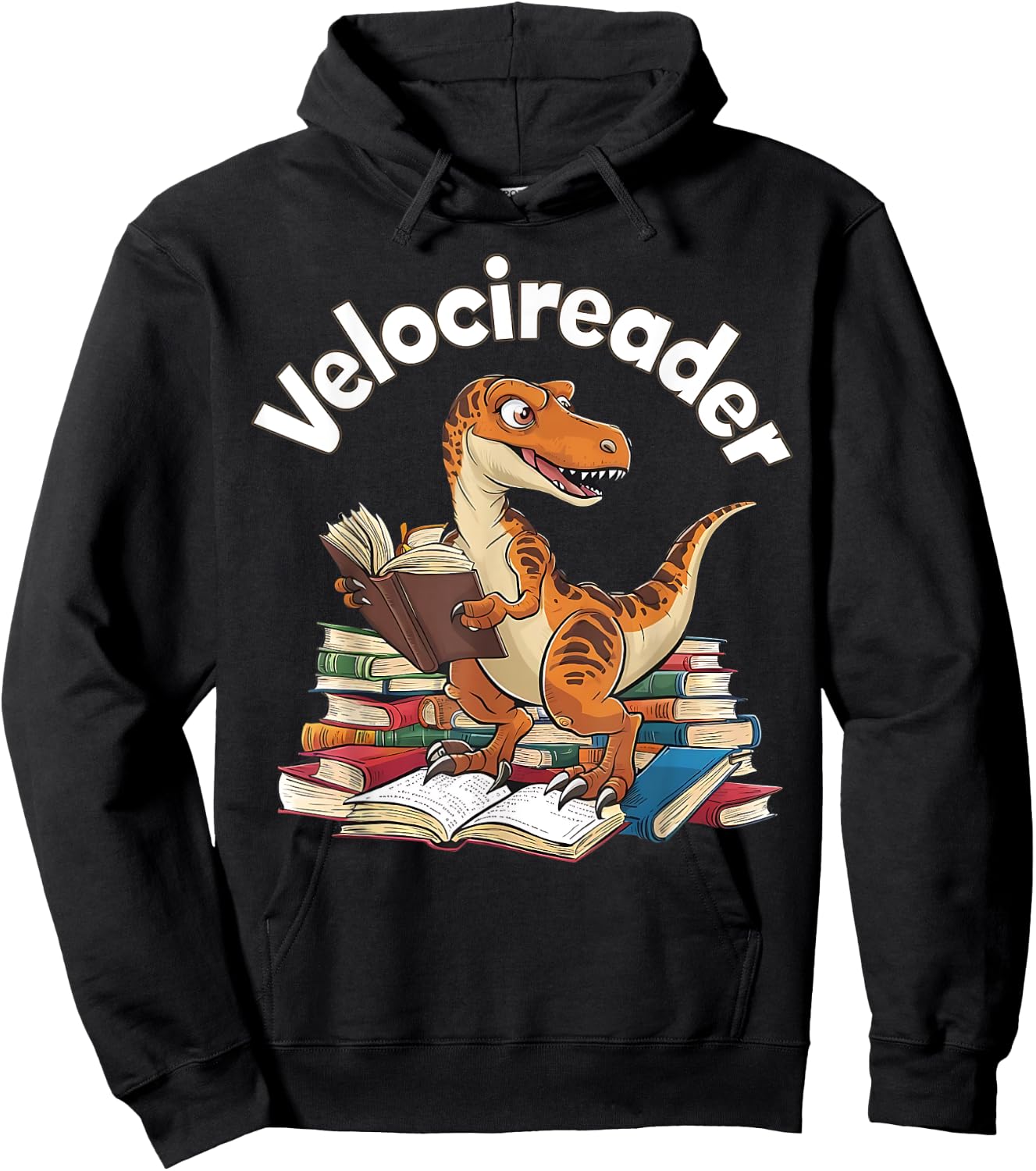 Velocireader Funny Velociraptor Dinosaur Reading Book Lover Hoodie - Hoodie | Black
