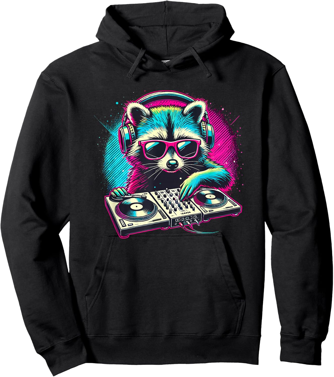 Cute Raccoon DJ Party Music Trash Panda Raccoons Hoodie - Hoodie | Black