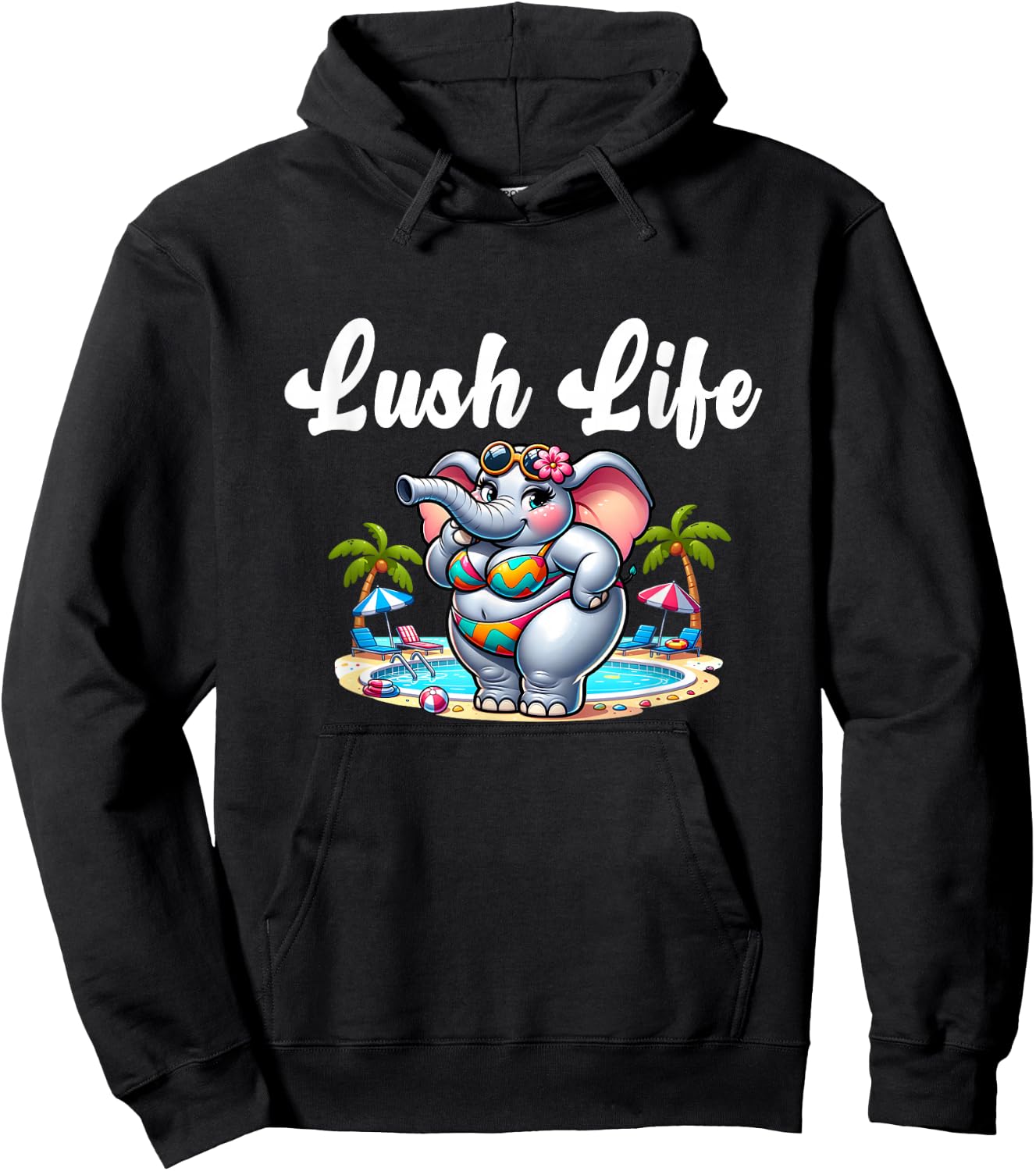 Lush Life - Sexy Elephant Thicc Body Pride Tropical Island Hoodie - Hoodie | Black
