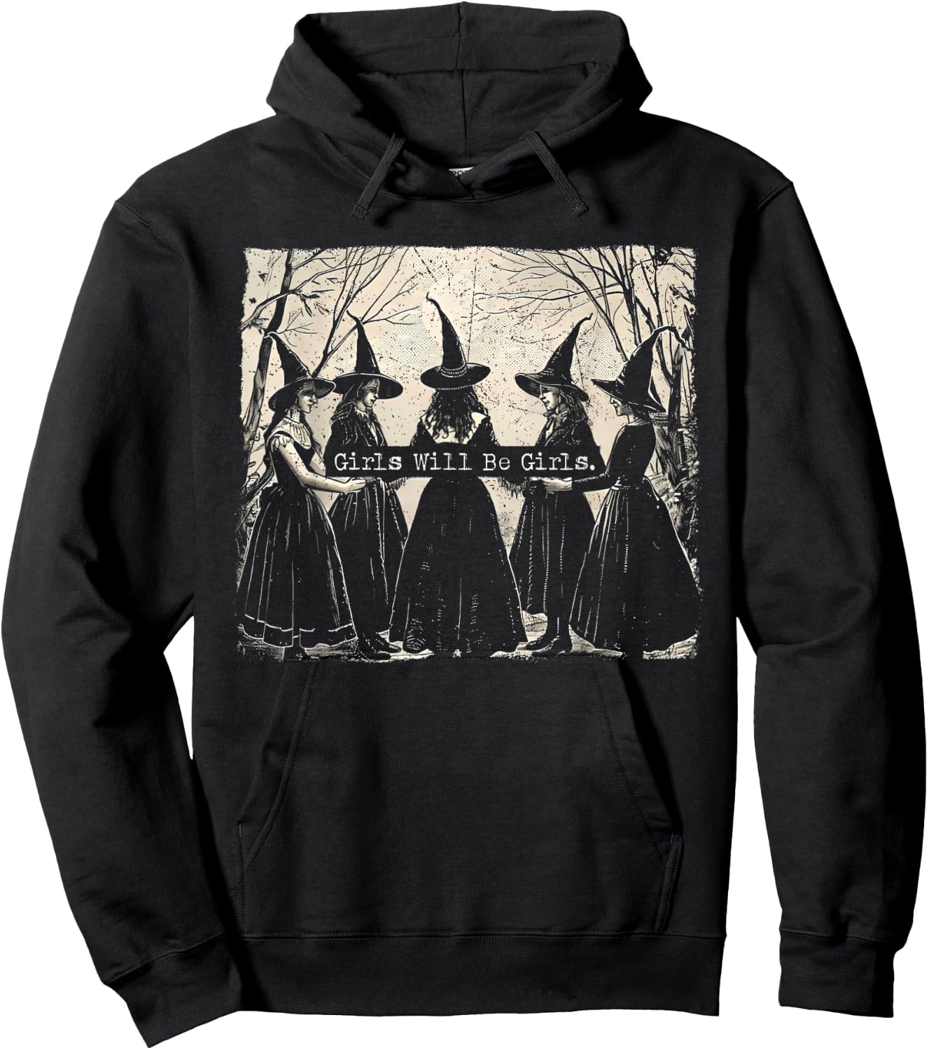 Girl Will Be Girl Funny Witch Halloween Vibes Feminist Hoodie - Hoodie | Black