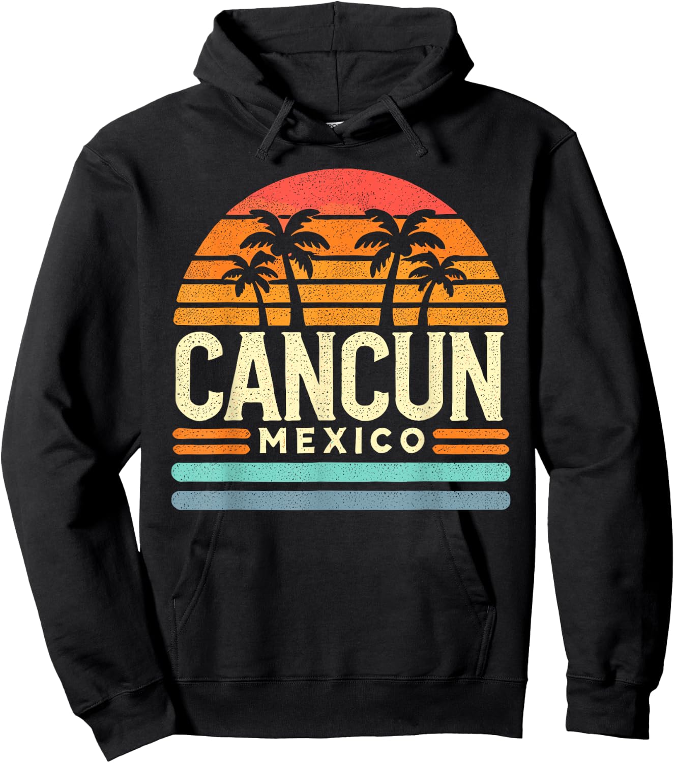 Cancun Designs By ShirtZilla Cancun Mexico Retro Beach Souvenir -Adults , Black, Small Hoodie - Hoodie | Black