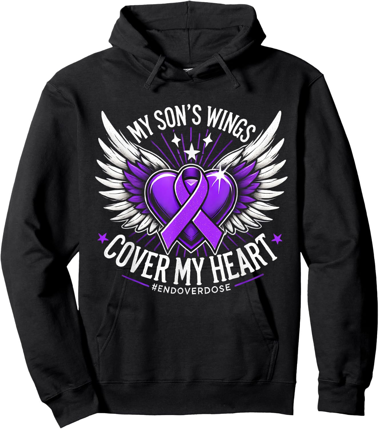 Overdose Awareness Month For Son Purple Ribbon Hoodie - Hoodie | Black