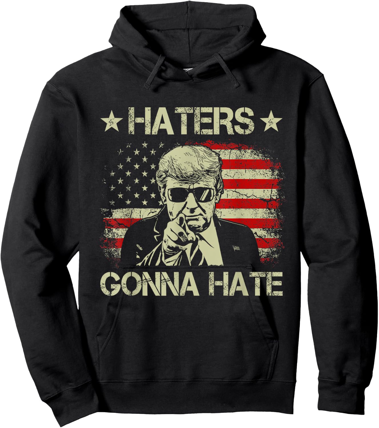 Haters Gonna Hate Middle Finger Funny Trump 2024 President Hoodie - Hoodie | Black