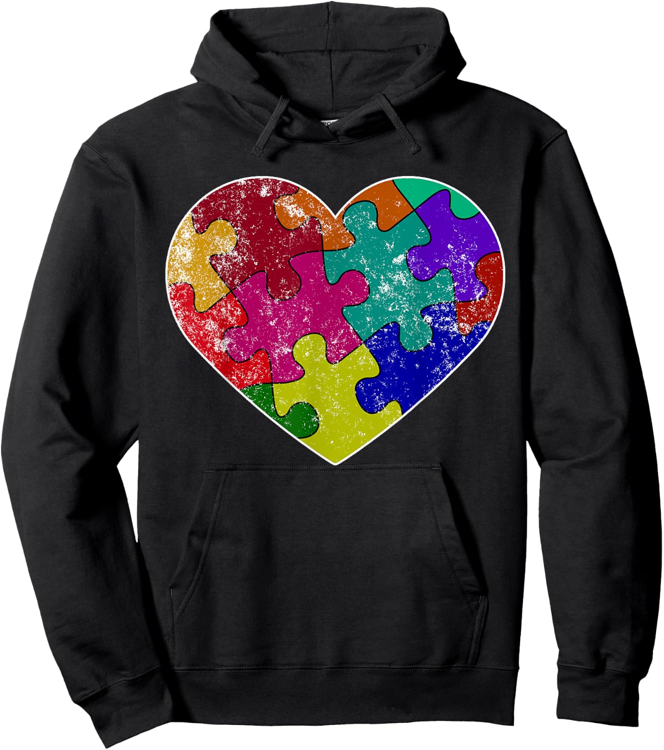 Heart Autism Puzzle Piece Shirt - Autism Vintage Print Hoodie - Hoodie | Black