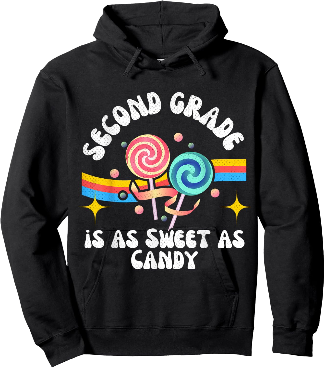 Second Grade Sweet as Candy Groovy Back-to-School Lollipops Hoodie - Hoodie | Black