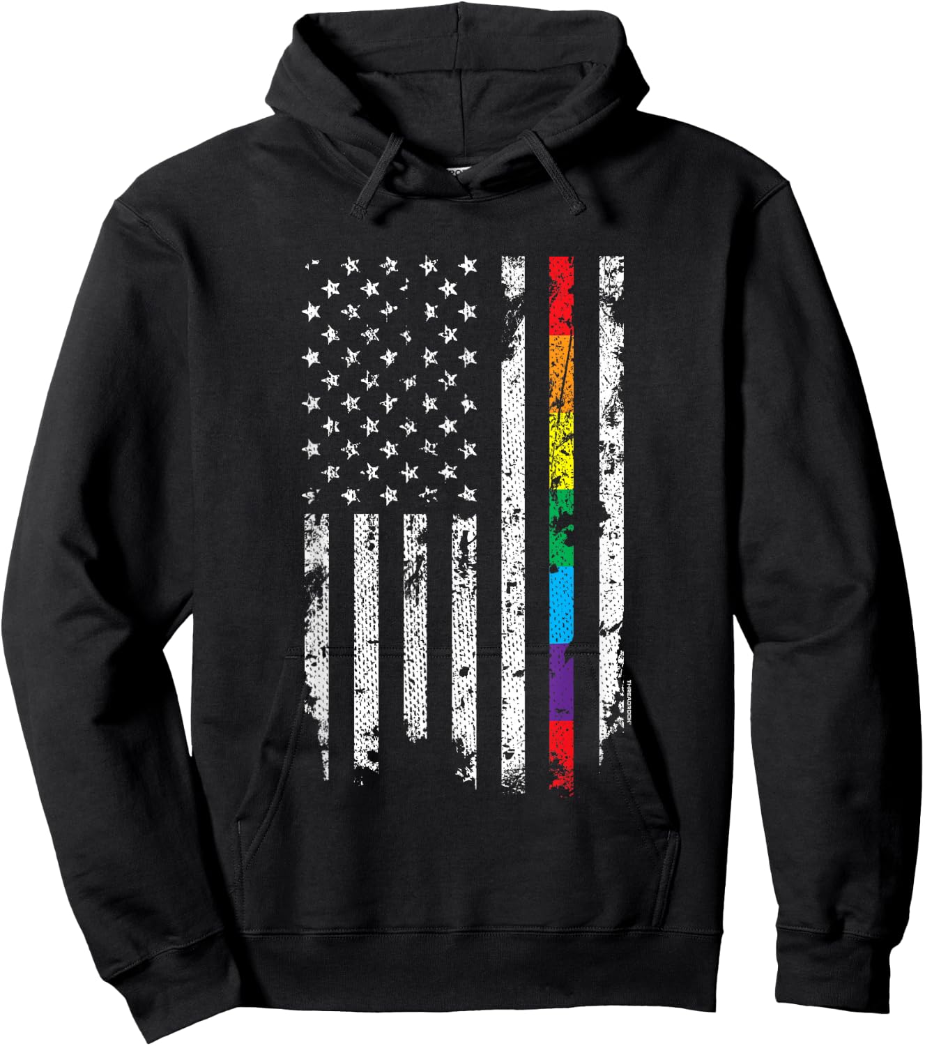 Gay Pride Thin Rainbow Line American Flag Hoodie - Hoodie | Black