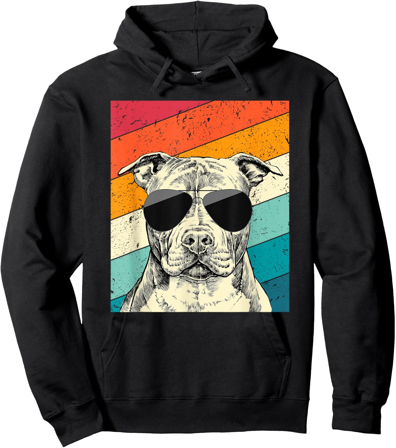 Retro Vintage Pit Bull with Sunglasses Pittie Dog Lovers Hoodie - Hoodie | Black