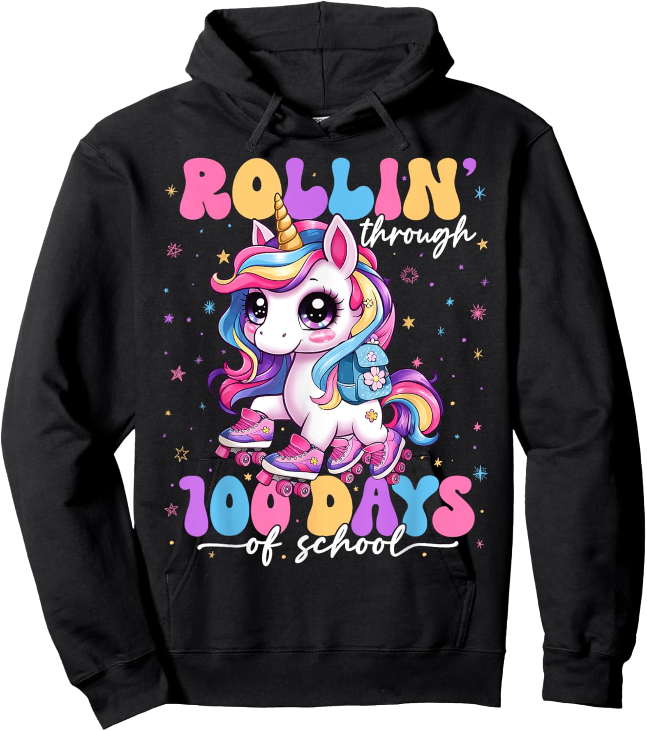 Rollin' Through 100 Days Of School 100th Day Unicorn Teacher Hoodie - Hoodie | Black