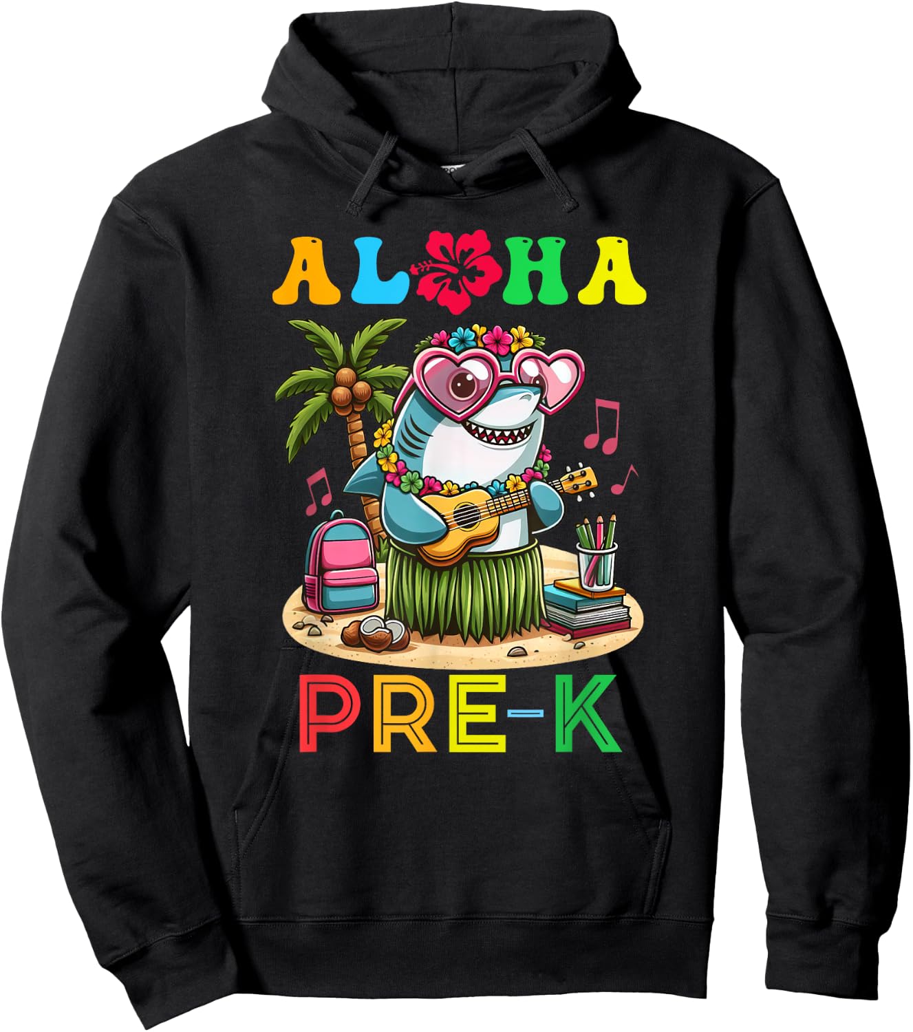 Aloha Pre K Shark Hawaii Back to School Kids Girl Hoodie - Hoodie | Black
