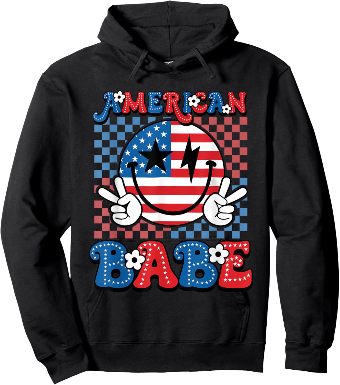 Groovy Retro 4th Of July American Girls Babe USA Patriotic Hoodie - Hoodie | Black