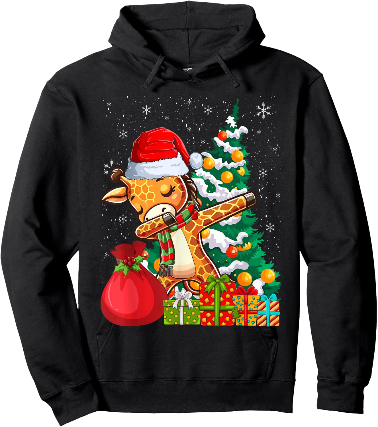 Dabbing Giraffe Santa Christmas Kids Boys Girls Hoodie - Hoodie | Black