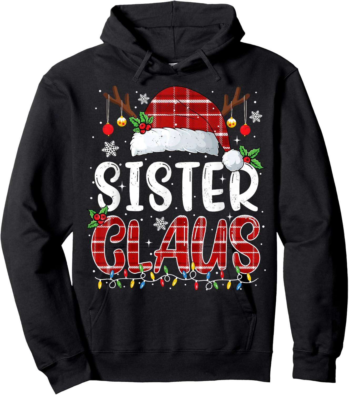 Sister Claus Christmas Lights Pajama Family Matching Hoodie - Hoodie | Black