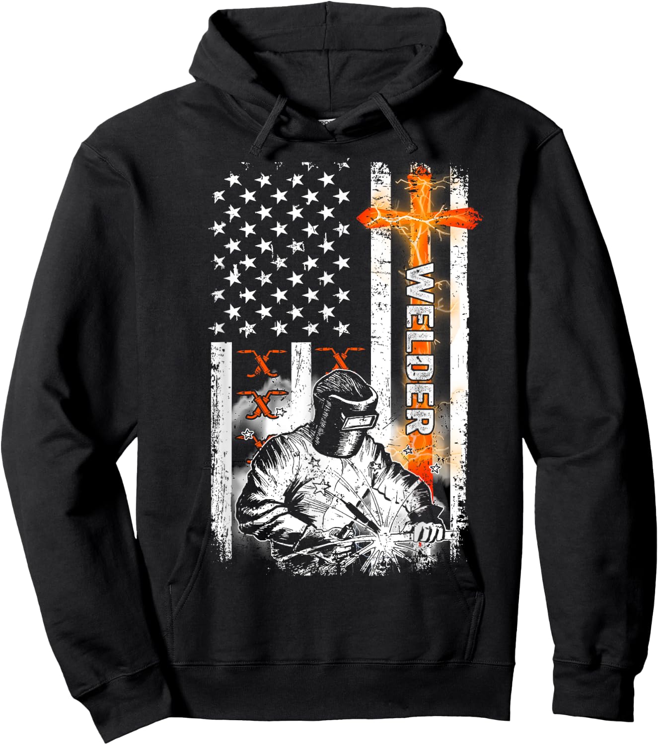 Welder American Flag Welding Fusing Material Funny Technical Hoodie - Hoodie | Black