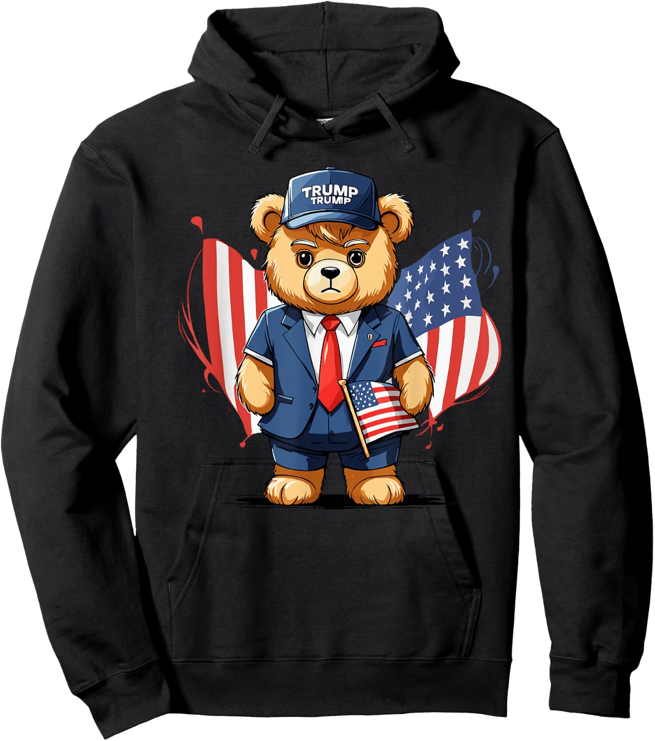 Trump Teddy Bear USA Flag Patriot Men Hoodie - Hoodie | Black