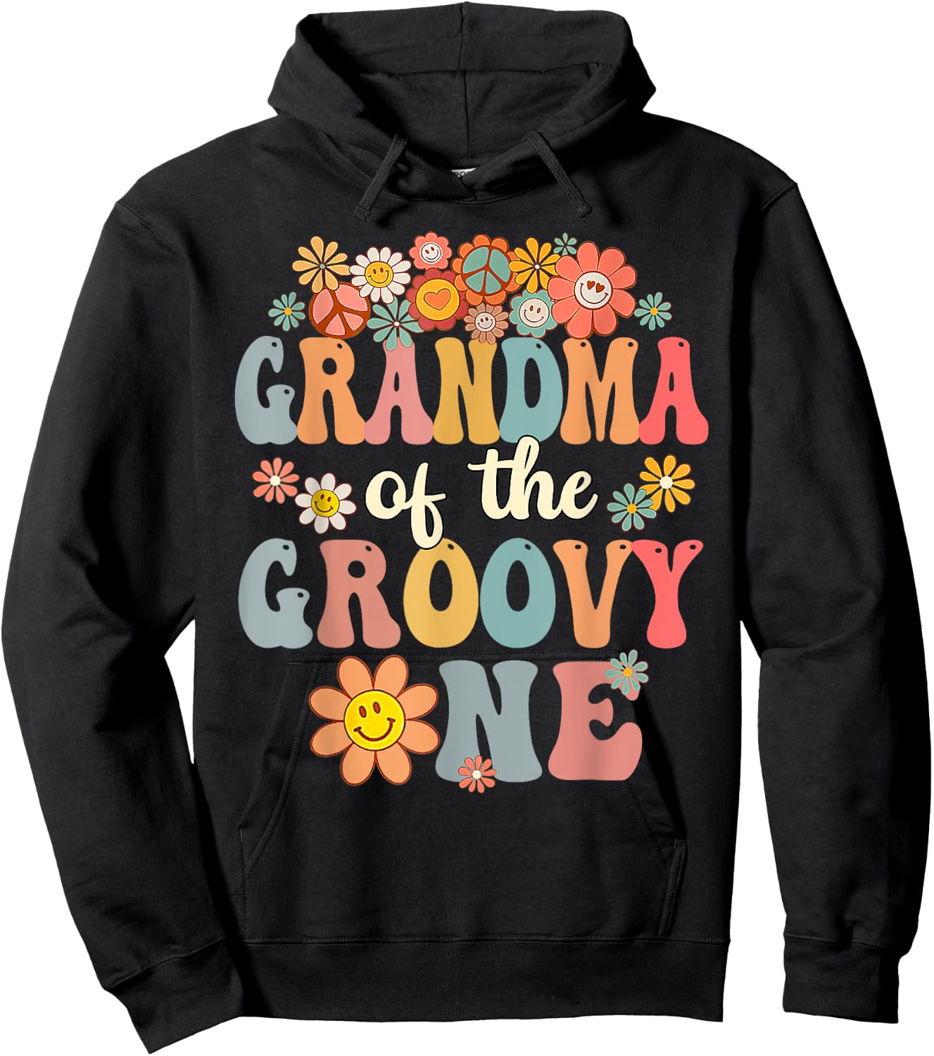 Retro Grandma of Groovy One Matching Family 1st Birthday Hoodie - Hoodie | Black