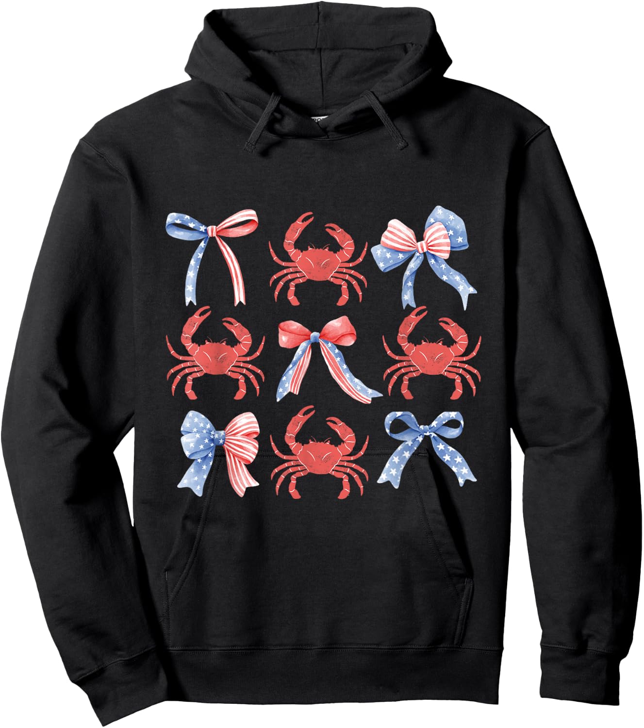 Pink Bows Cute Coquette Crab y2k Girl Aesthetic USA coastal Hoodie - Hoodie | Black