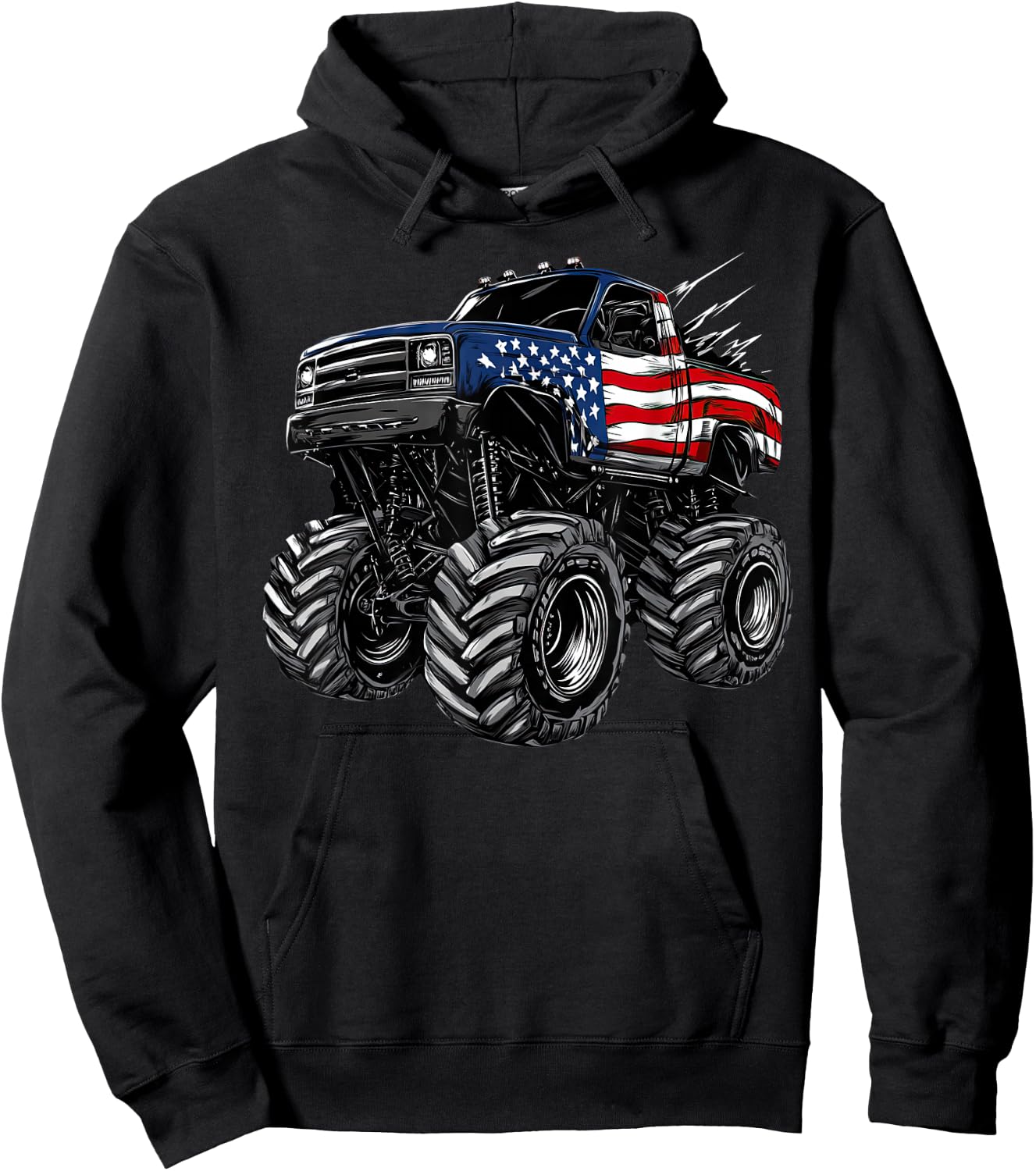 Monster Truck USA Flag American Patriotic design Hoodie - Hoodie | Black