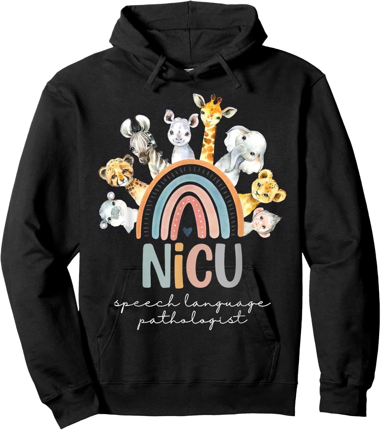 Rainbow Cute Animal NICU SLP Nurse Speech Language Pathology Hoodie - Hoodie | Black
