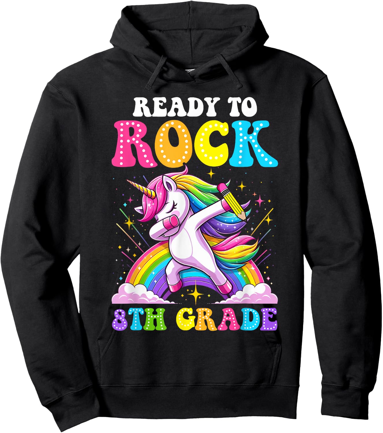 Ready To Rock 8th Grade Dabbing Unicorn Back To School Girls Hoodie - Hoodie | Black