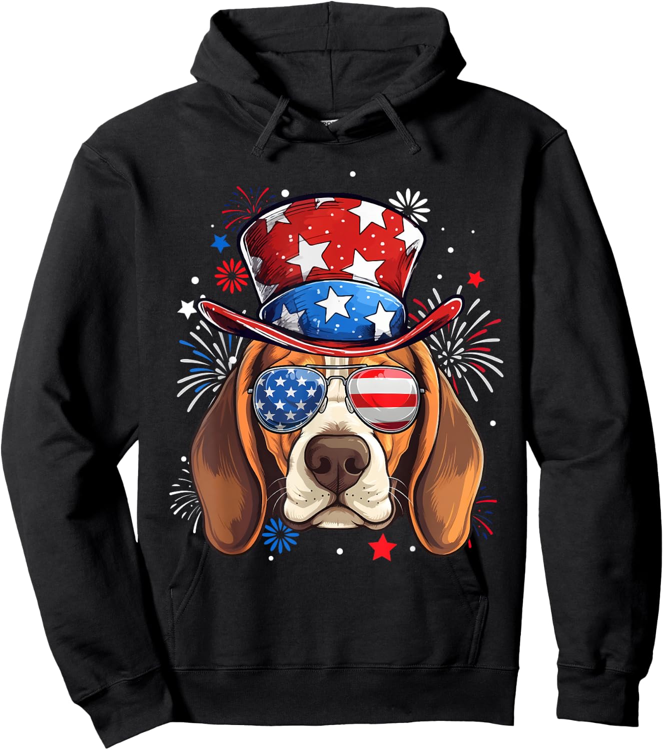 Beagle Patriotic USA Flag 4th Of July Dog Lover Women Kids Men Hoodie - Hoodie | Black